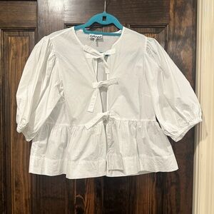 Ganni White Bow Accent Blouse